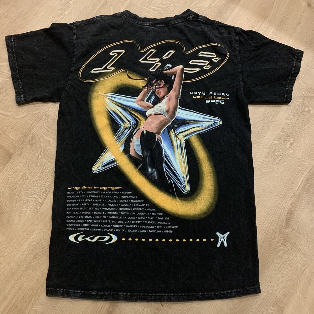 Katy Perry 143 Tour 2025 Photo T-Shirt Men's Small S Black Washed Faded Tee